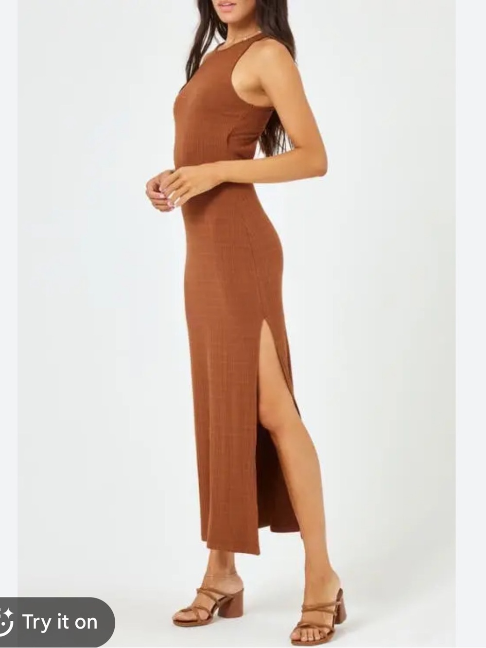 LSpace Francesca Dress Coffee brown knit midi strappy back Revolve M - Picture 6 of 13